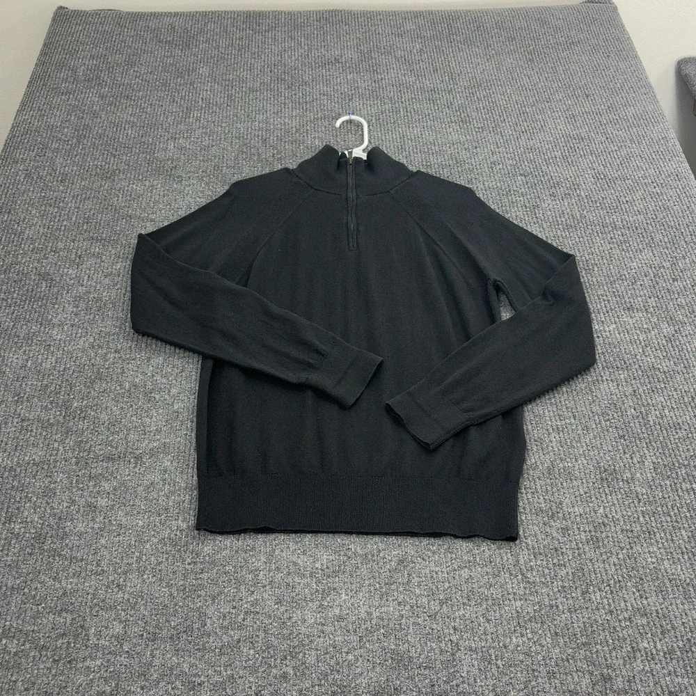 Banana Republic Sweater Mens M Black Cotton Cashmere Quarter Zip Classic
